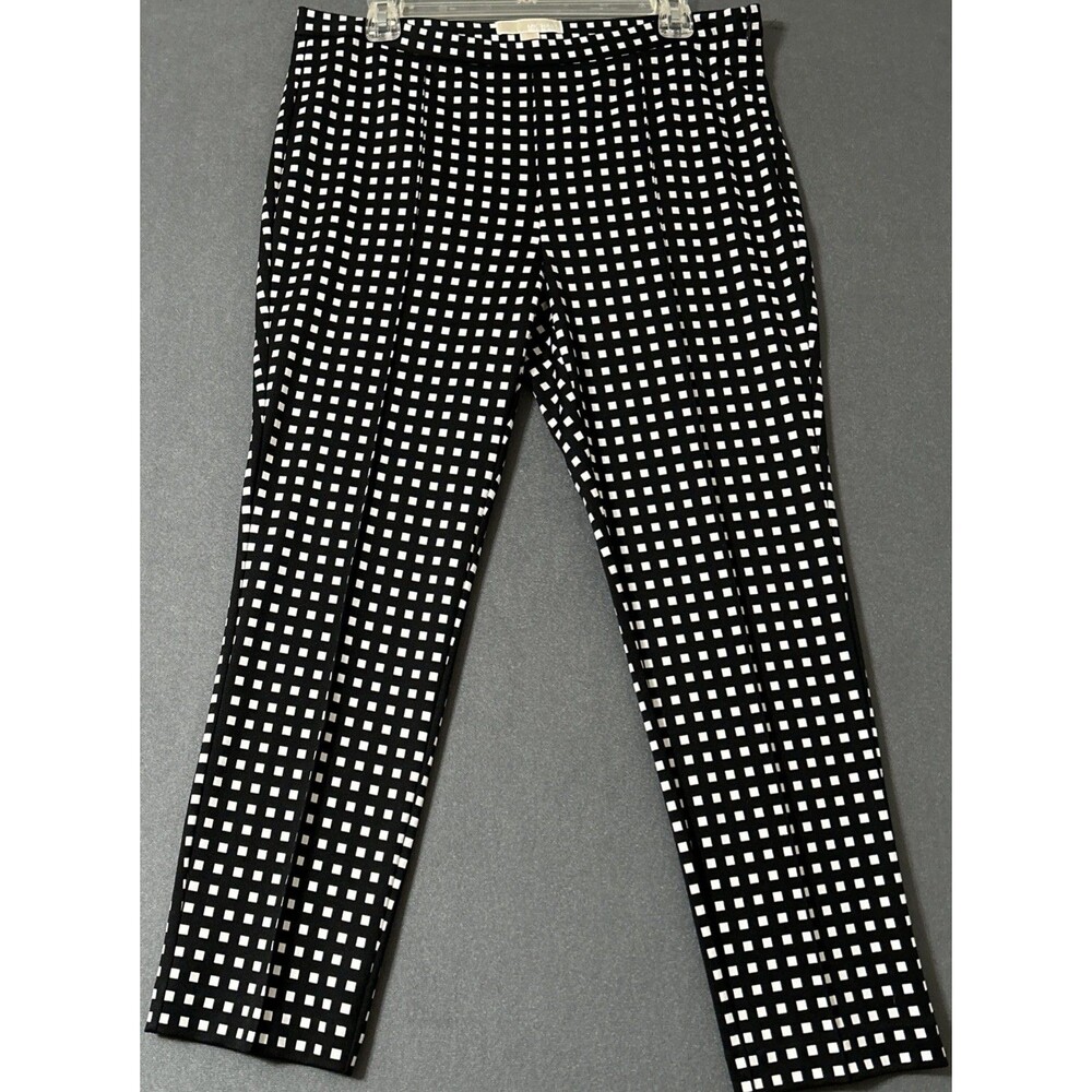MICHAEL Michael Kors Black White Geometric Grid Knit Ankle Pants Sz L